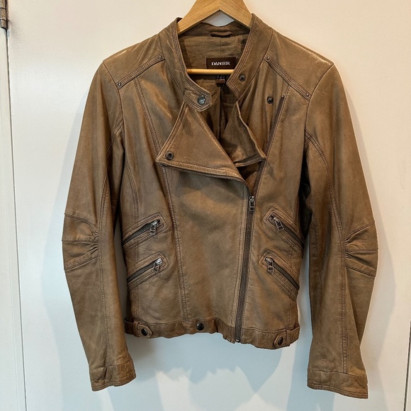 Danier Mocha Leather Motorcycle Jacket XS - Picture 1 of 7